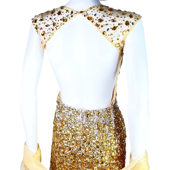 Sagaie Paris | NWOT Gold Crystal Embellished Backless Cocktail Dress Size Small - Picture 8 of 11
